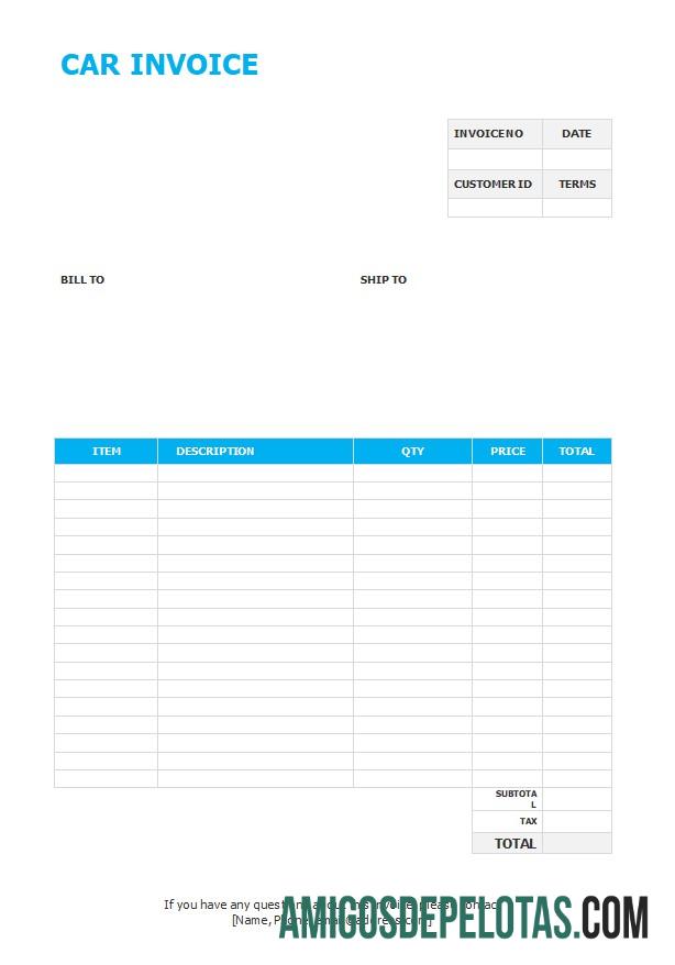 em branco Modelo de fatura de carro grátis